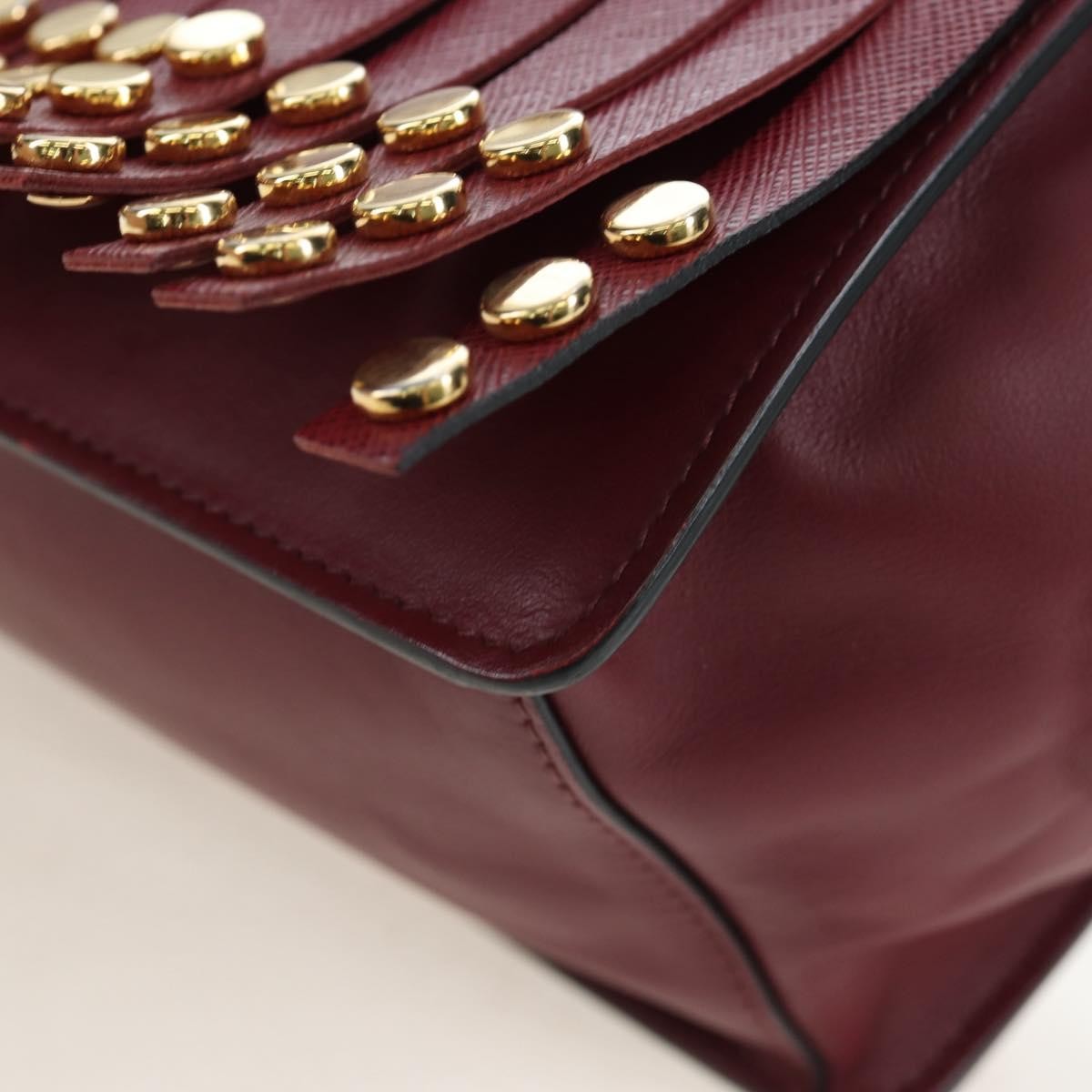 Prada Idol Studded Fringe Saffiano Leather, Burgundy, Leather, Shoulder Bag