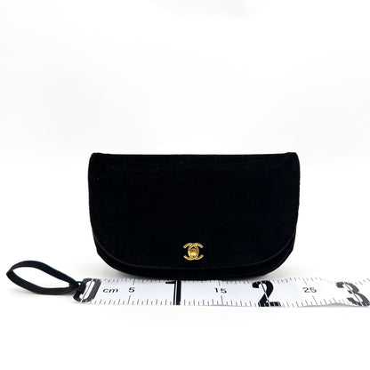 Chanel CC Half Moon Clutch Quilted Velvet, Black, Velvet, Clutch