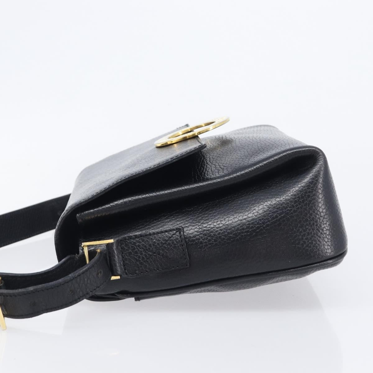 Celine Vintage Circle Logo Leather, Black, Leather, Crossbody Bag
