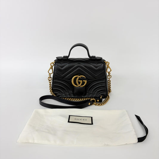 Gucci GG Marmont Top Handle Bag Leather, Black, Leather, Handbag