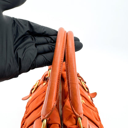 Prada Gaufre Convertible Satchel Leather and Tessuto, Orange, Nylon, Handbag
