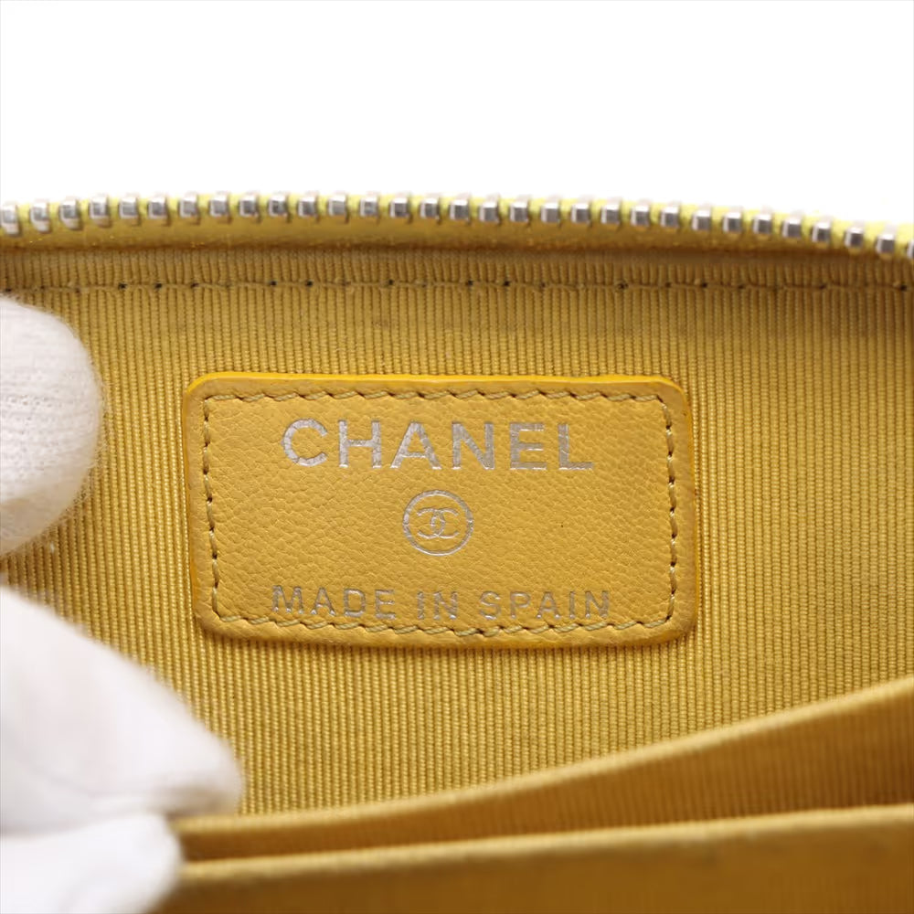 Chanel Double Stitch CC Coin Purse Quilted Lambskin, YELLOW, LEATHER, Wallets