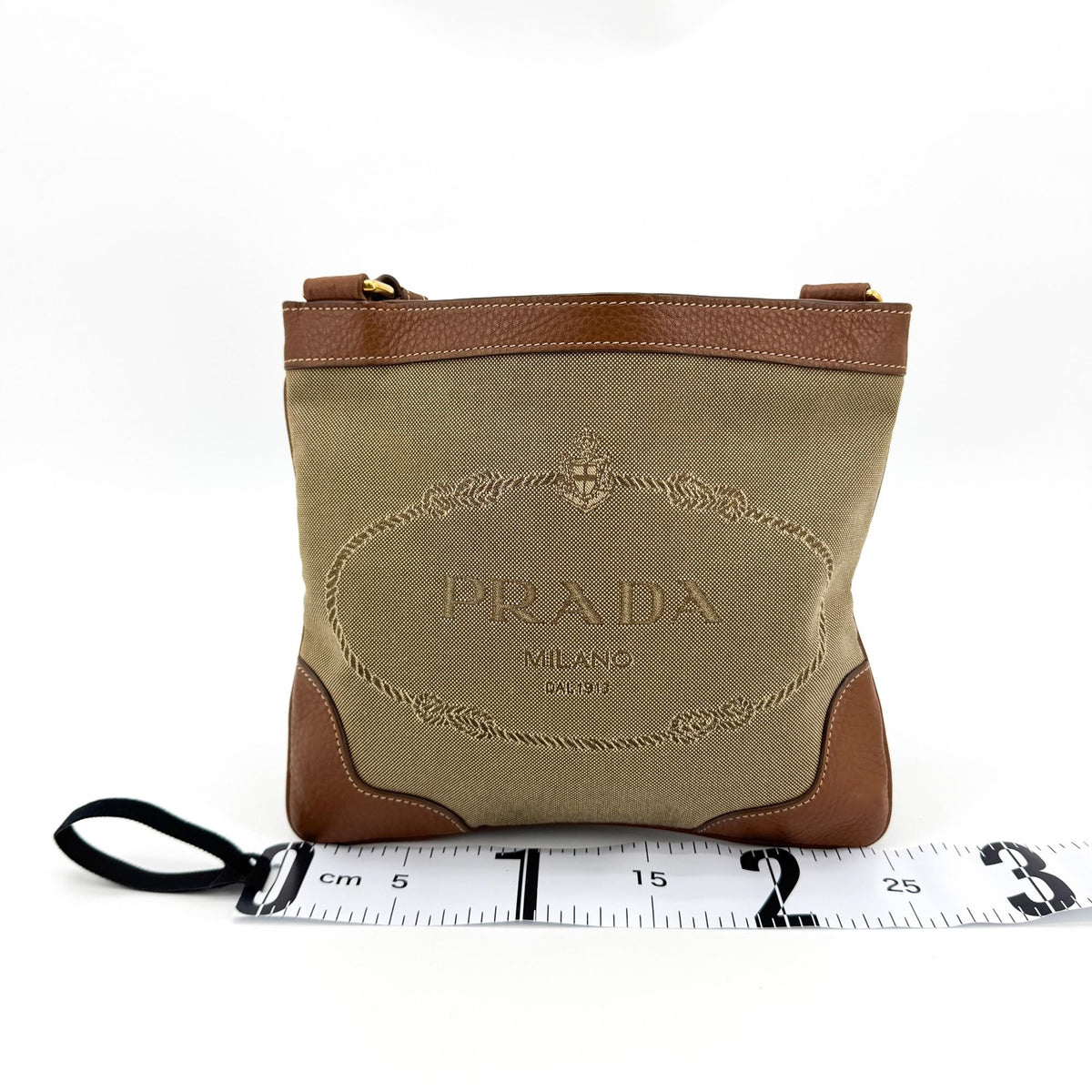 Prada Logo Canvas, Beige, Canvas, Crossbody Bag
