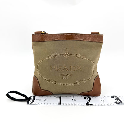 Prada Logo Canvas, Beige, Canvas, Crossbody Bag