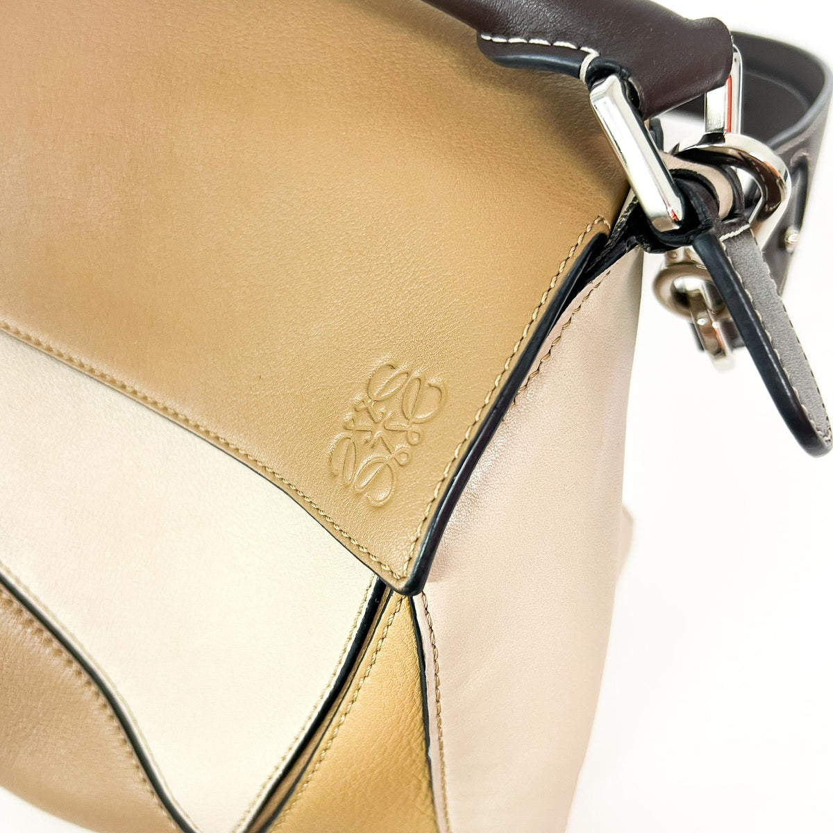 Loewe Puzzle Patchwork Leather, Brown, Calfskin, Handbag