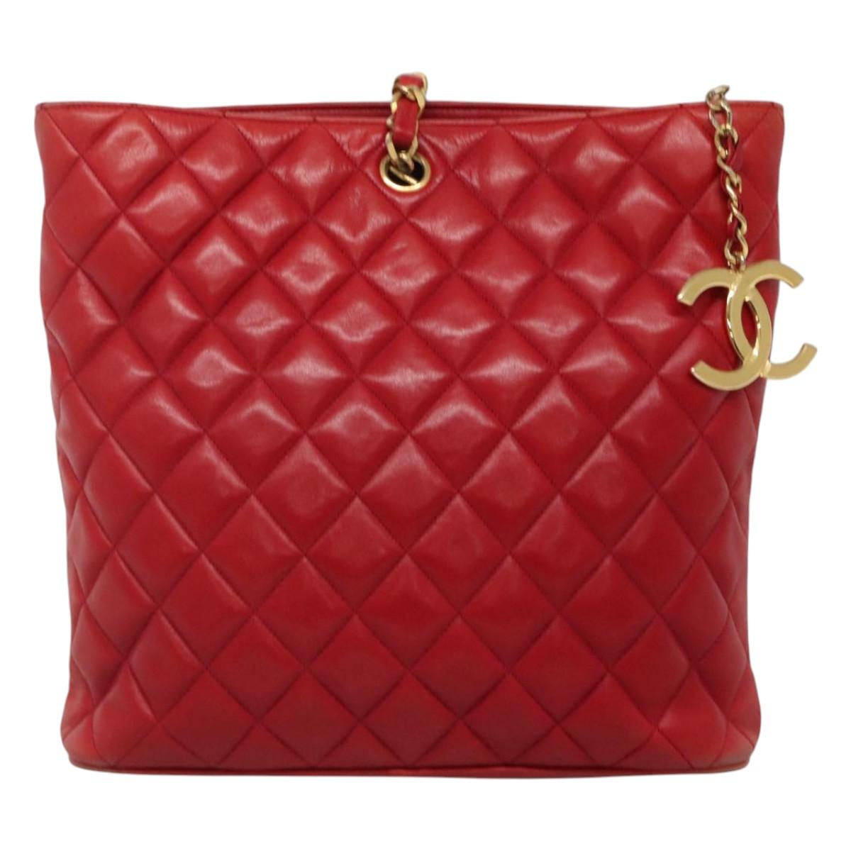 Chanel Chanel vintage cc chain leather, RED, LEATHER, Shoulder bag