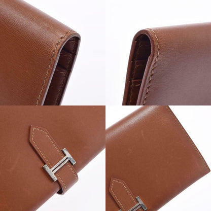Hermes Bearn Wallet Box Calf, BROWN, LEATHER, Wallets