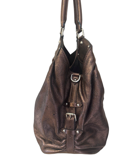 Brandsamsara Louis Vuitton Mahina XL shoulder bag in brown monogram leather with silver-tone hardware and studs