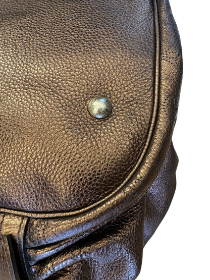 Brandsamsara Louis Vuitton Mahina XL brown leather shoulder bag with silver-tone studded hardware detail