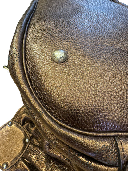 Brandsamsara Louis Vuitton Mahina XL brown leather shoulder bag with silver-tone studded hardware detail