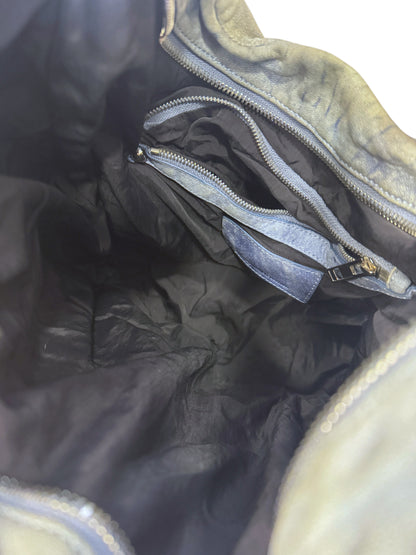 Brandsamsara Alexander Wang blue distressed suede shoulder bag interior with black textile lining and zip pocket