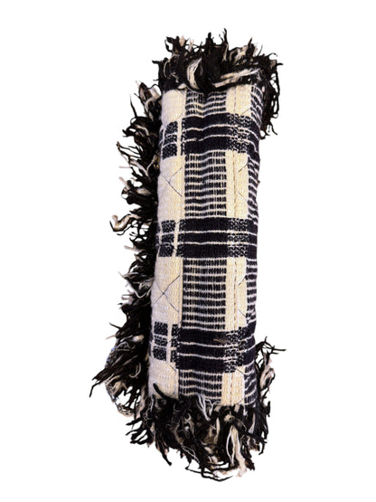 Brandsamsara vintage Chanel flap bag in black and white tweed with fringe trim and jeweled brooch details