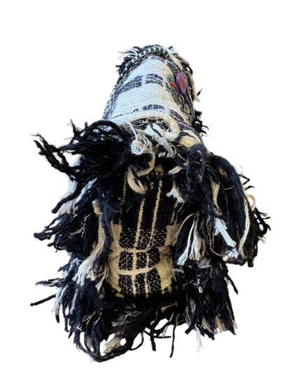 Brandsamsara vintage Chanel flap bag in multicolor tweed with black and white fringe trim and jeweled brooch detail