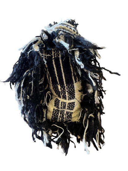 Brandsamsara vintage Chanel flap bag in black and white tweed with textured fringe trim and classic chain strap