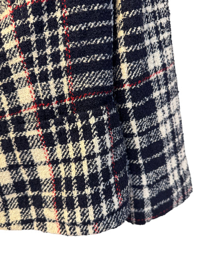 Brandsamsara Emanuel Ungaro long sleeve jacket featuring a textured multicolor plaid pattern with red accents