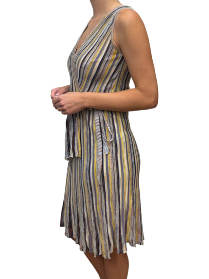 Brandsamsara Missoni sleeveless wrap dress in a multicolor striped cotton blend fabric with a V-neckline