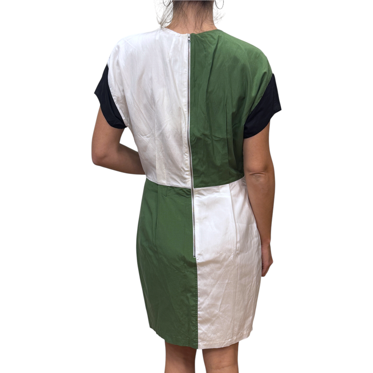 Brandsamsara Acne Studios multicolor silk blend short sleeve dress with back zipper detail, back view