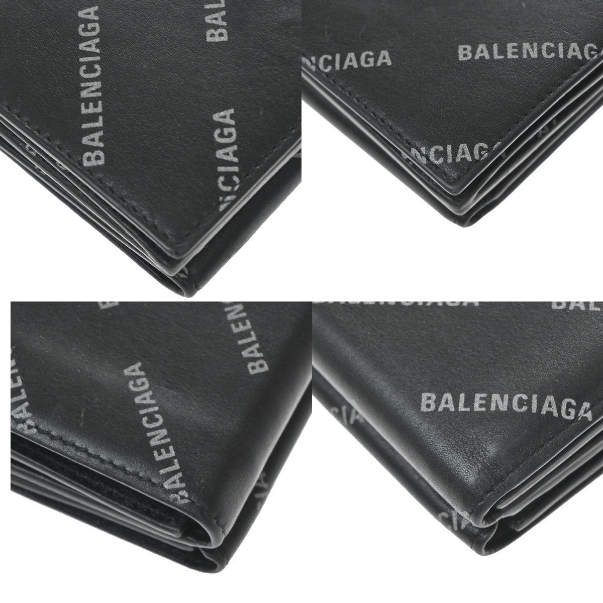 Balenciaga Logo Trifold Leather, Black, Leather, Wallet