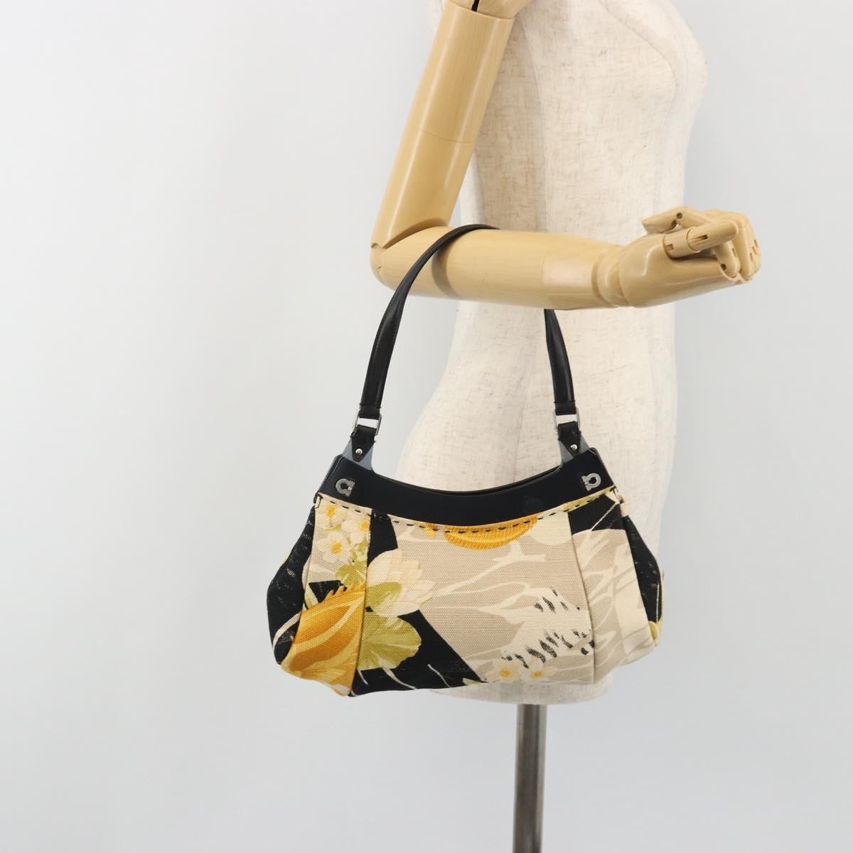 Salvatore Ferragamo Gancini Canvas, Beige, Canvas, Crossbody Bag