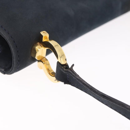 Salvatore Ferragamo Gancini Flap Suede, Navy, Suede, Shoulder Bag