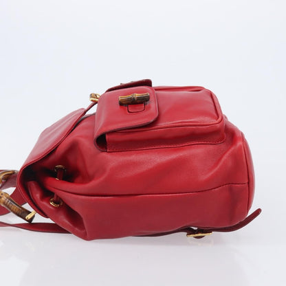 Gucci Vintage Bamboo Leather, Red, Leather, Backpack