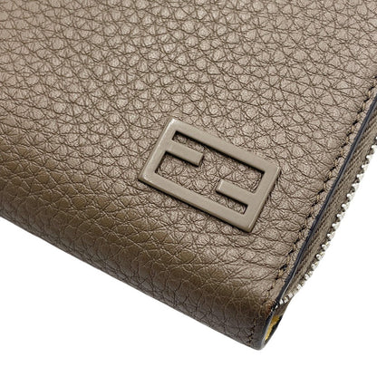 Fendi Forever Zip Around Printed Leather, Beige, Leather, Wallet