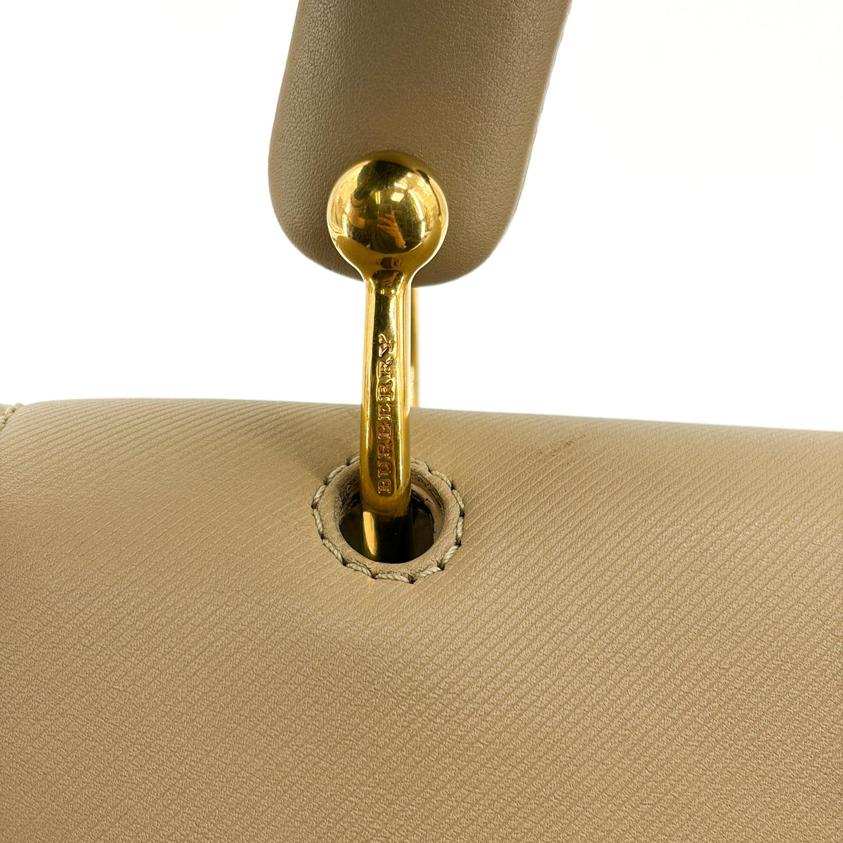 Burberry DK88 Top Handle Leather, Beige, Leather, Handbag