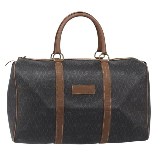 Christian Dior Vintage Honeycomb Boston Canvas and Leather, Black, Canvas, Travel Bag