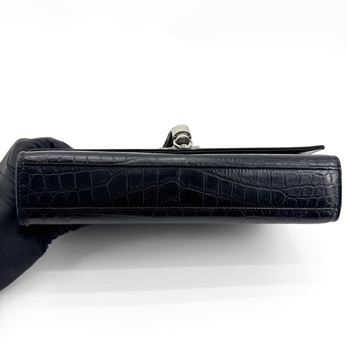 Saint Laurent Classic Monogram Tassel Crocodile Embossed Leather, Black, Leather, Crossbody Bag