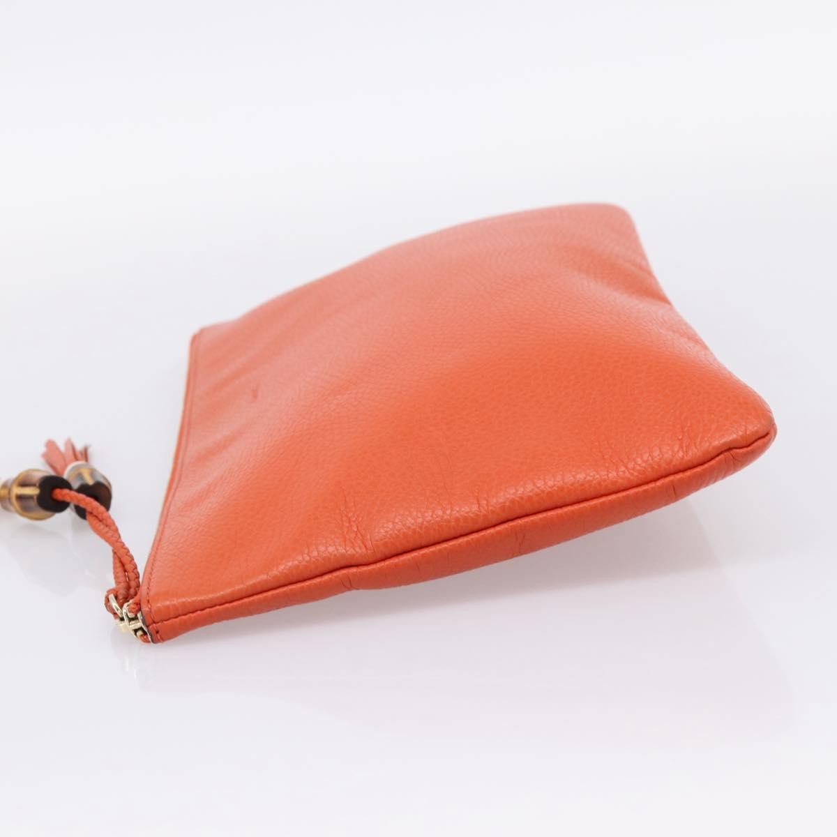Gucci Bamboo Zip Pouch (Outlet) Leather, Orange, Leather, Clutch