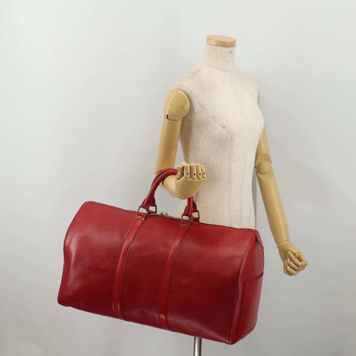 Louis Vuitton Keepall Epi, Red, Leather, Travel Bag
