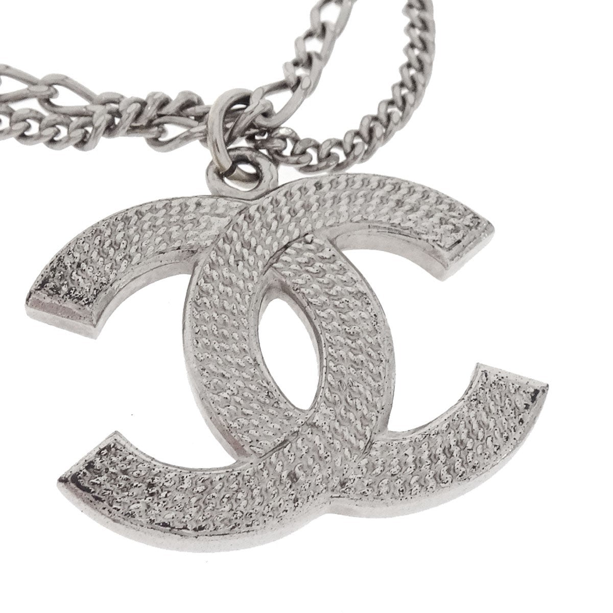Chanel Quilted CC Pendant Chain Metal, Silver, Silver Plated, Necklace