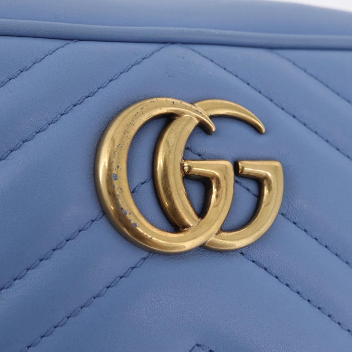 Gucci GG Marmont Matelasse Patent, Blue, Leather, Shoulder Bag