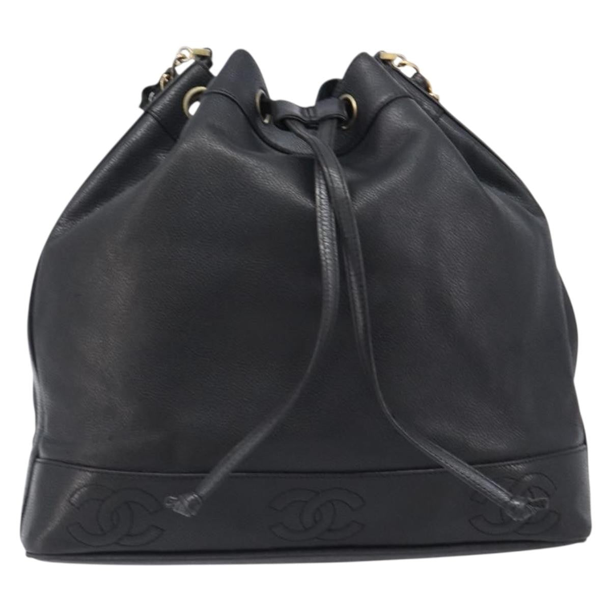 Chanel Vintage CC Drawstring Bucket Caviar, Black, Leather, Handbag