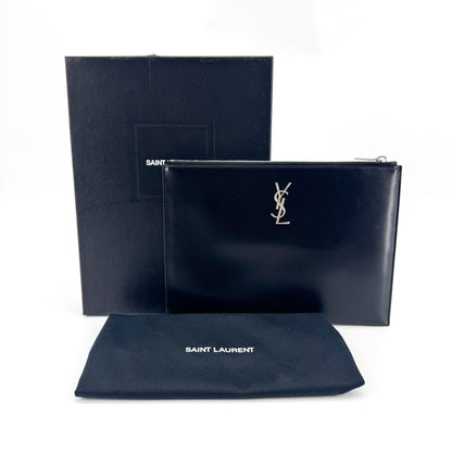 Saint Laurent Classic Monogram Wristlet Leather, Black, Calfskin, Clutch