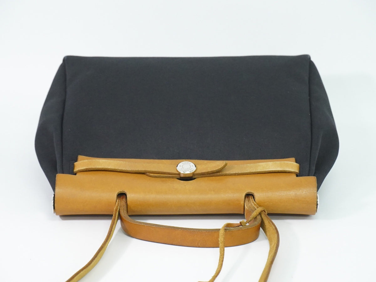 Hermes Herbag Toile and Leather, Black, Canvas, Handbag