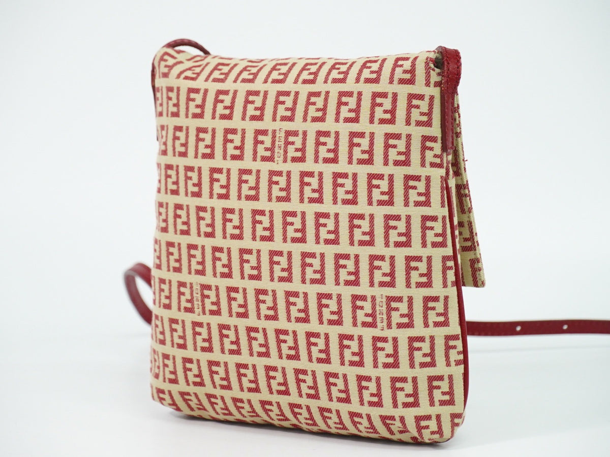Fendi Vintage Flap Zucchino Coated Canvas, Beige, Canvas, Crossbody Bag