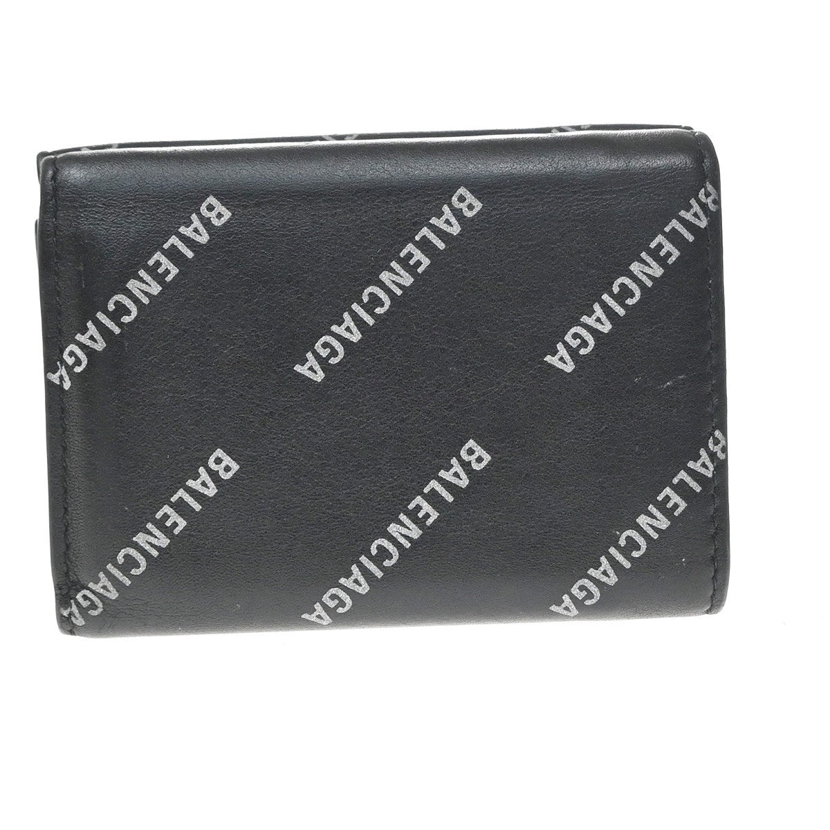 Balenciaga Logo Trifold Leather, Black, Leather, Wallet