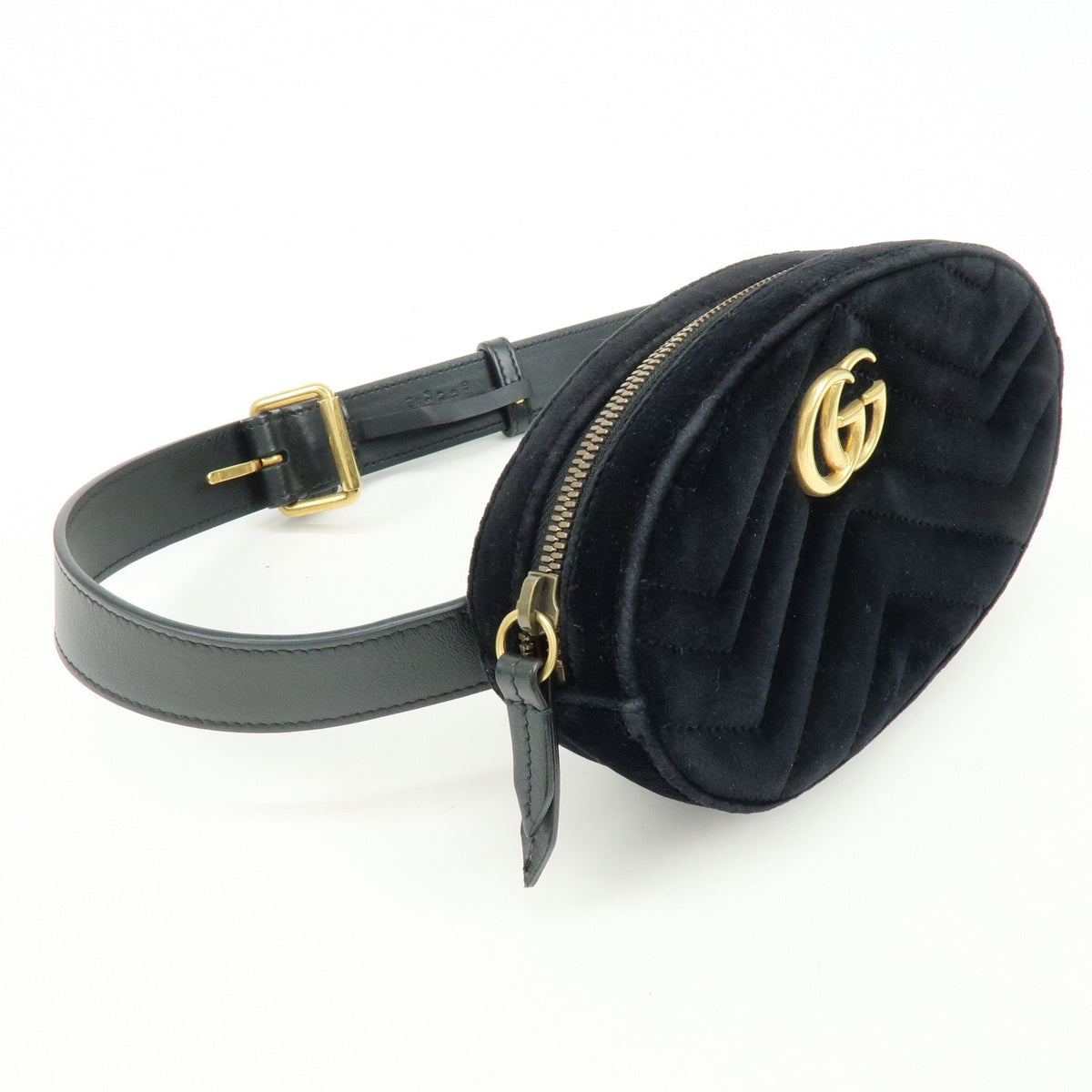 Gucci GG Marmont Belt Embellished Matelasse Velvet, Black, Velvet, Handbag