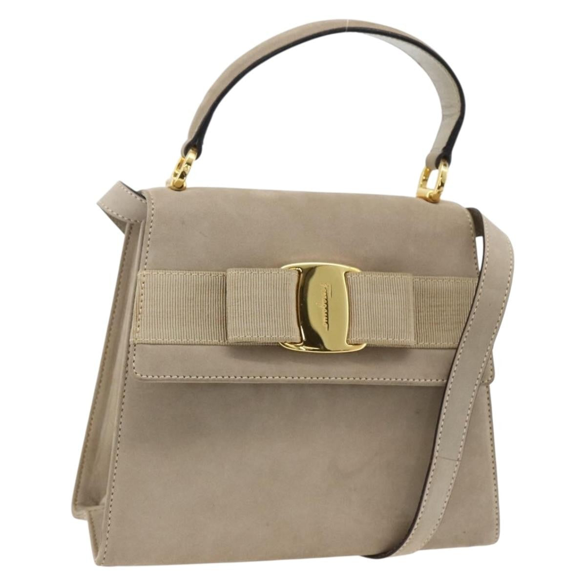 Salvatore Ferragamo Convertible Vara Bow Tote Suede, Beige, Suede, Handbag