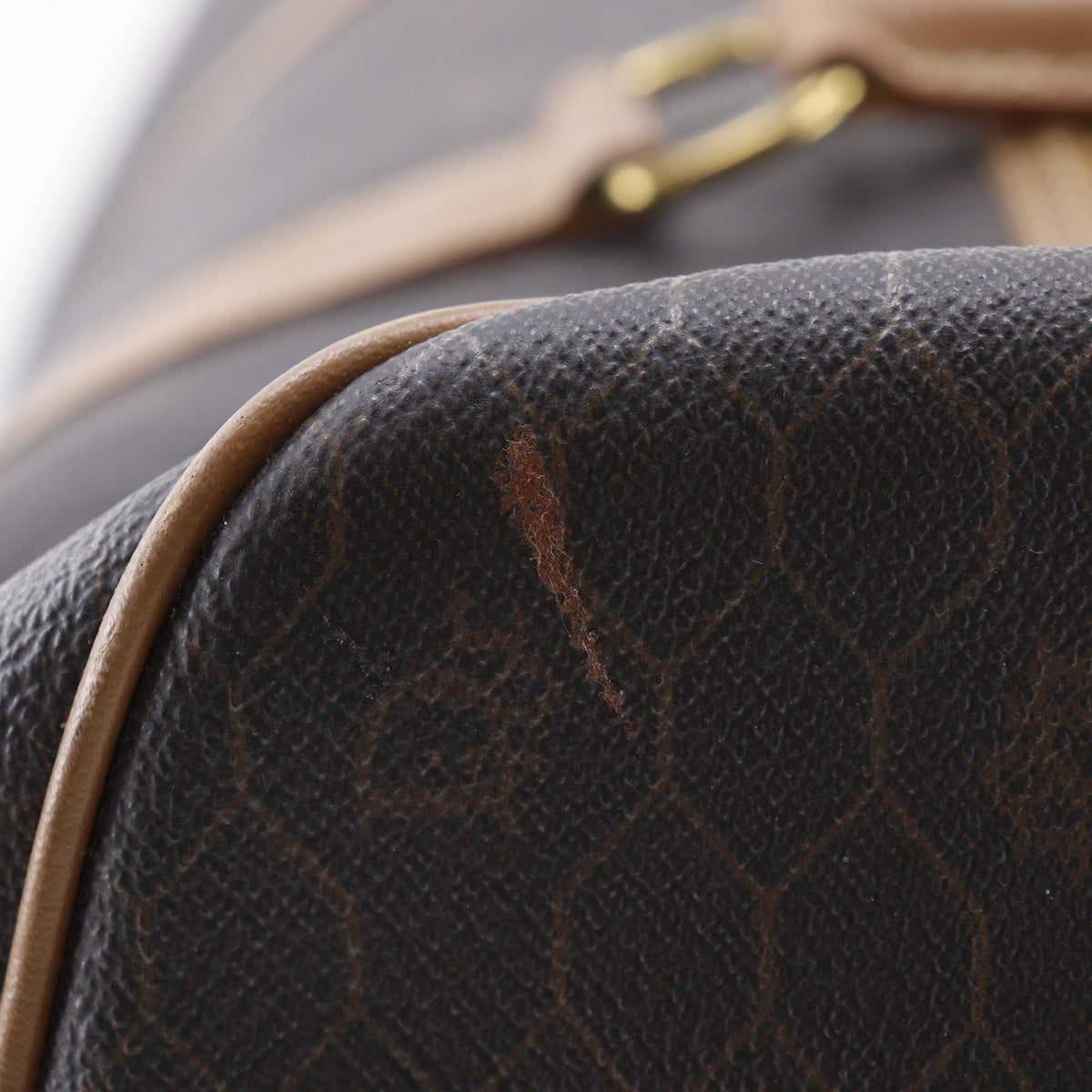 Christian Dior Vintage Duffle Honeycomb Coated Canvas, Brown, Canvas, Handbag