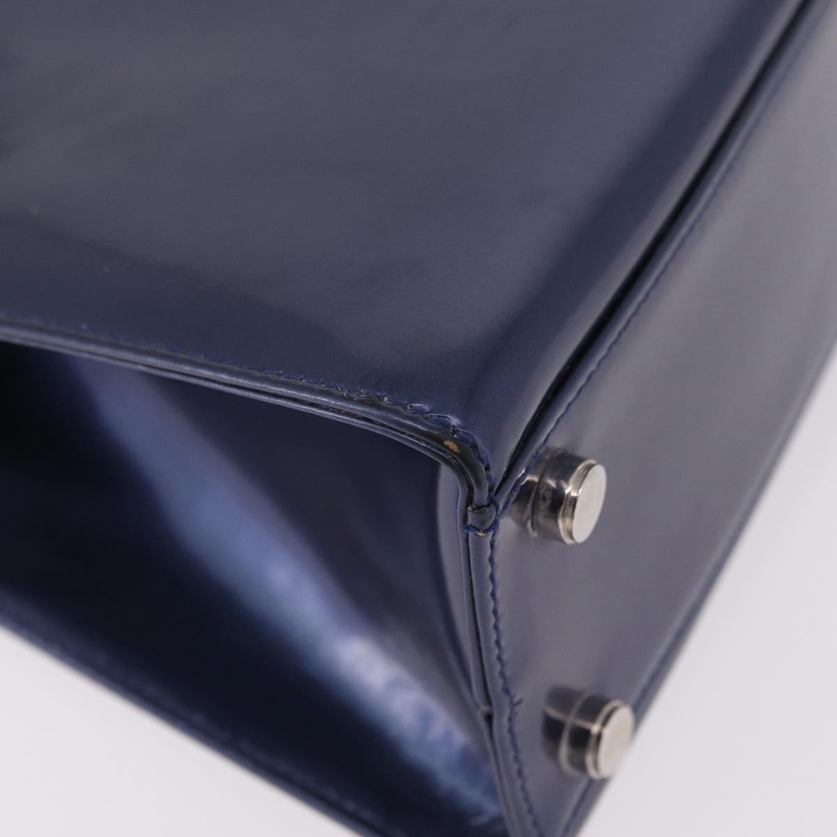 Salvatore Ferragamo Gancini Envelope Top Handle Leather, Navy, Patent Leather, Handbag