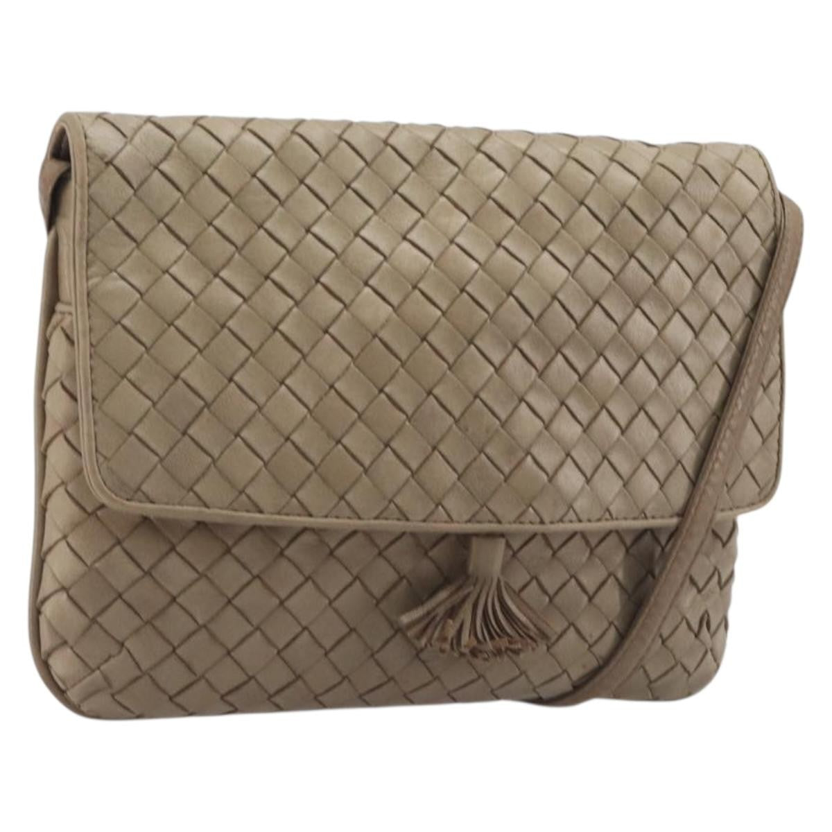 Bottega Veneta Tassel Flap Intrecciato Nappa, Beige, Leather, Crossbody Bag