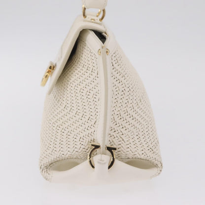 Salvatore Ferragamo Sofia Satchel Woven Leather, White, Leather, Handbag
