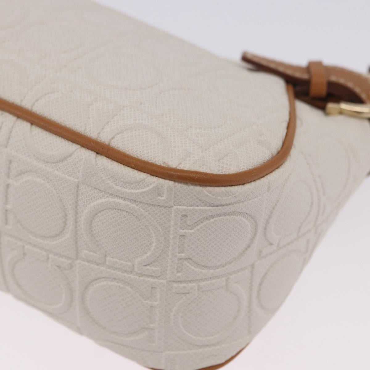 Salvatore Ferragamo Gancini Canvas and Leather, White, Canvas, Clutch