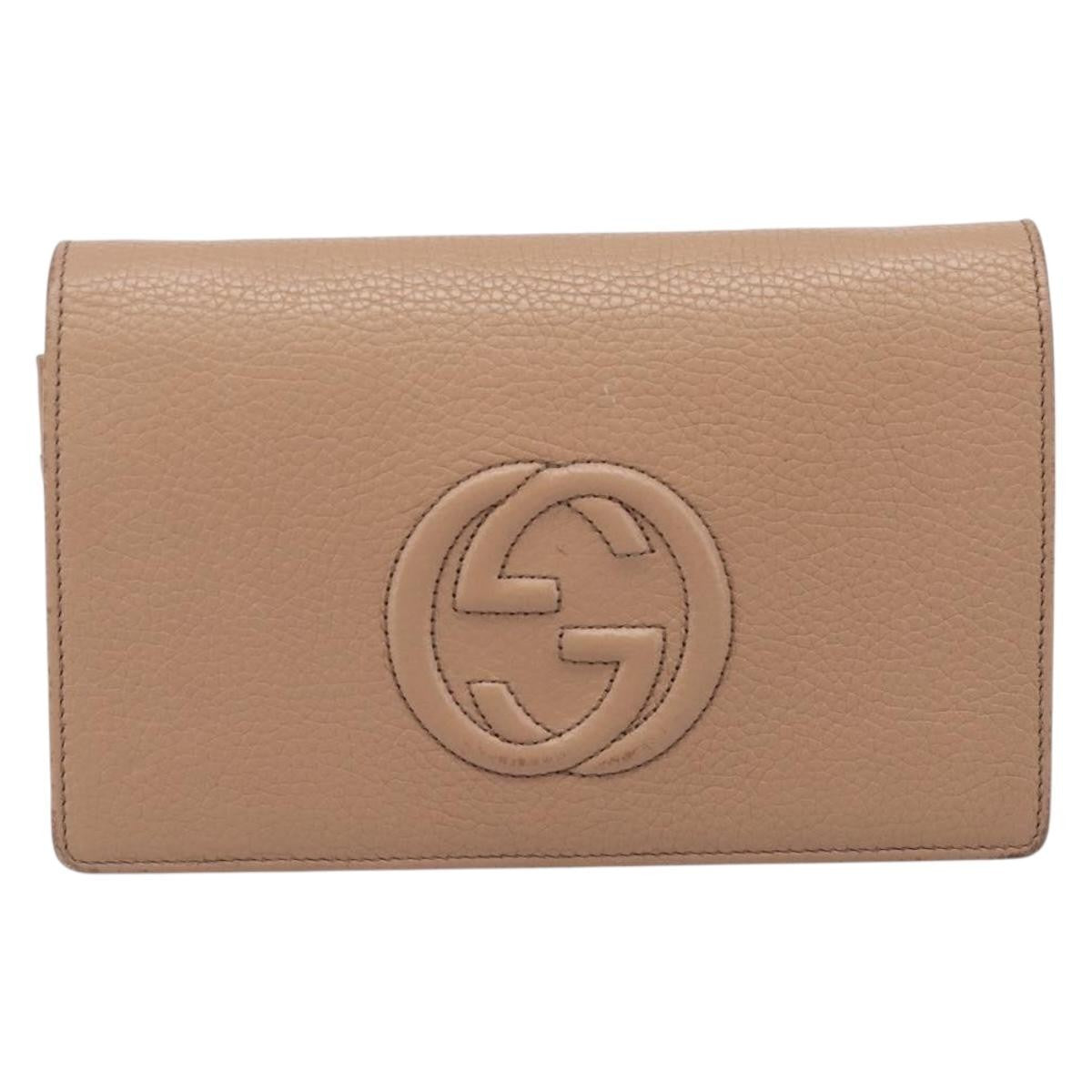 Gucci Soho Wallet on Chain Leather, Beige, Leather, Shoulder Bag