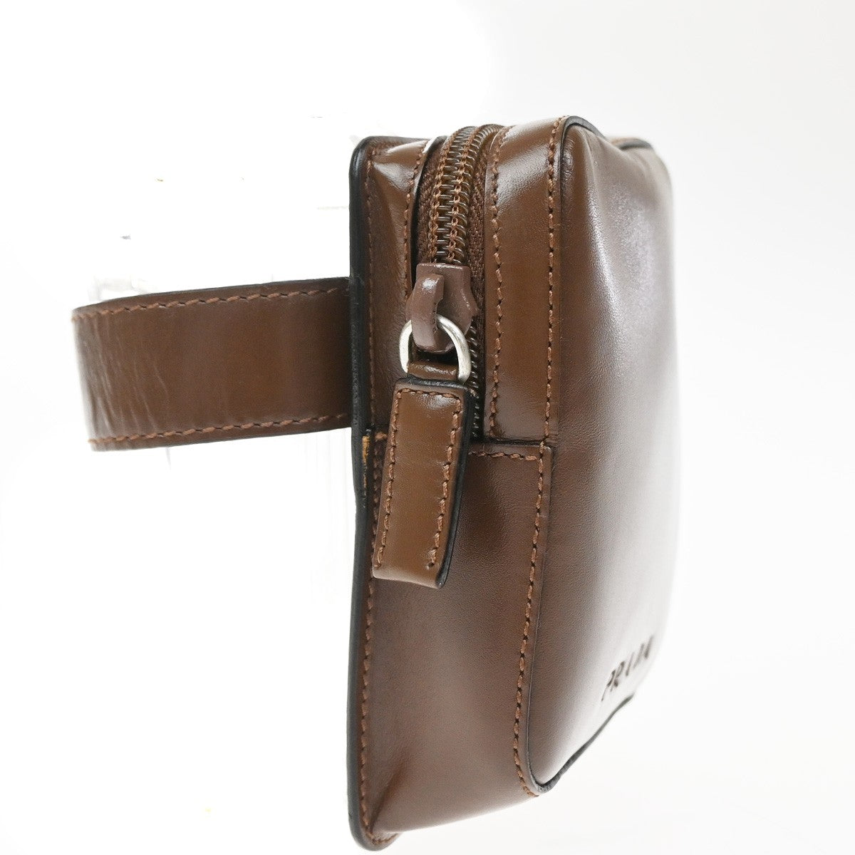 Prada Logo Pouch Leather, Brown, Leather, Clutch