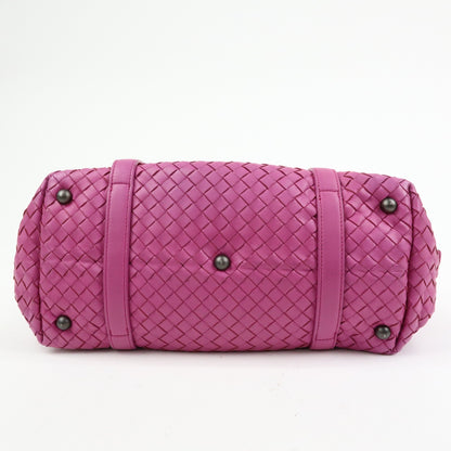 Bottega Veneta Boston Intrecciato Nappa, Pink, Leather, Handbag