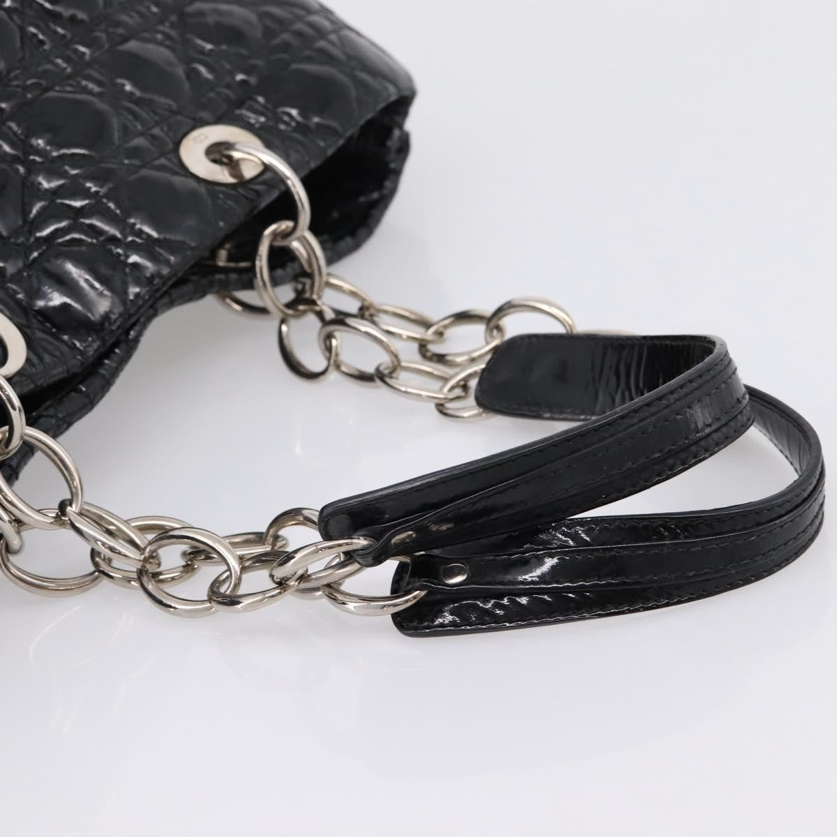 Christian Dior Soft Chain Cannage Quilt Patent, Black, Patent Leather, Tote Bag