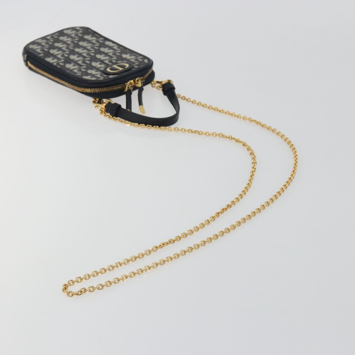Christian Dior 30 Montaigne Phone Holder on Chain Oblique Canvas, Navy, Canvas, Clutch